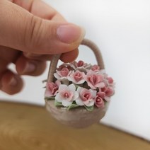 도자기 미니어처 꽃바구니 납골당 꾸미기 조화 소품 장식 HE638i