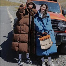 웨더 코트 바바리 여성겨울 여성용 블루 다운 재킷 후드 긴 면 옷 겨울 따뜻한 두꺼운 방풍 패션 느슨한 대형 탑스