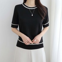 여성용 기본핏 라운드넥 데일리 배색 잔느라인 반팔 니트 n1736
