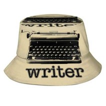 수동 옛날 복고 레트로 타자기 작가 패턴 모자 야외 태양 소설 책 원고 팝 문화 재미 있은 유머 코미디 빈티지, Bucket Hat+Adult 사이즈