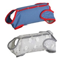 Afuwarm 2팩 강아지 수술 후 반려동물 복부 상처를 위한 회복 수트 수컷 암컷을 전문 우주복 핥는 것을 방지하는 바디수트 E-칼라 콘 XS, Blue+Grey Print, X-Large (Pack of 2)