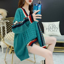 SJW 여성용 스웨터 브이넥 꽈배기 니트티 옆트임 롱박스티 겨울 빅사이즈 S~5XL