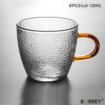 유리 티팟세트 티포트BORREY-세로 줄무늬 크리스탈 유리 찻주전자 이동식 필터 퓨어 꽃 차 세트 인퓨저 커, 04 120ML Teacup(4pcs)
