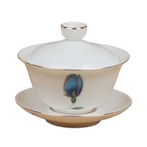 SY-13 백자 파랑꽃 개완 개합잔 다도구, 1개