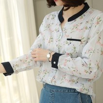 [웬디즈갤러리]플라워 라인 배색 블라우스 UBL021