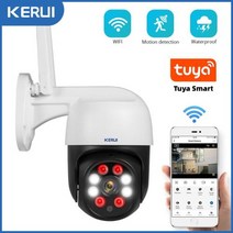 카메라 CCTV 홈캠 cctv 감시 무선 가정용 펫캠 hdmi 산업용 비디오 방송용 캠코더 KERUI Tuya 1080P 3MP PTZ WiFi IP 야외 홈 보안 4X 디지털 줌, 3MP and 128GB Card+미국 플러그
