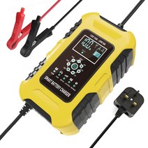 파워뱅크 캠핑 차박 Foxsur 12v-24v 10a 완전 자동 배터리 충전기 디지털 lcd 디스플레이 자동차 충전기 전원 펄스 수리 충전기 납산 lifepo4, 옐로우 영국