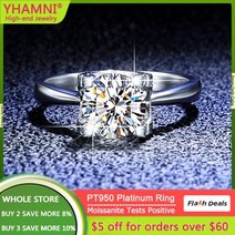 럭셔리 레어 PT950 플래티넘 반지 고급 주얼리 클래식 1 캐럿2 캐럿 D 컬러 VVS1 다이아몬드 모이사 여성용 결혼, 5.5+0.5 Carat Diamond