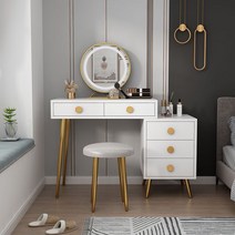 남쪽나무 드레스룸 미니 서랍 LED 거울 화장대 스툴 세트, 80CM, 화장대+캐비닛+거울+의자, 화이트