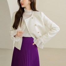 스타일온미 비엔토 울 블렌드 더블 골드 버튼 트위드 자켓