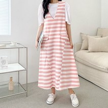 스트라이프 귀여운 브이넥 단가라 민소매 롱 원피스