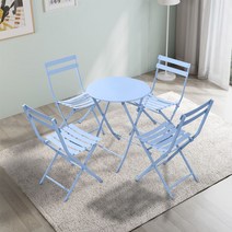 티테이블 야외 2인 라이프타임 가든 카페 디자인 세트, 블루 60cm 원형테이블+4의자 접이식