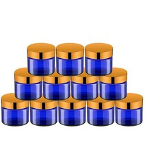Lil 래이 골드 뚜껑 56.7g2온스 유리 크림 병 빈 용기 용 리필 가능한 화장품 앰버 59.7g2온스 12 Count 펙키지 of 1, Cobalt Blue/2oz