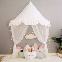 침대캐노피 캐노피 관들 어린이 실내 텐트 모기 침대 커튼 놀이터 천막 보육 아기 소녀 소년 생일 선물, 06 white bow