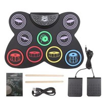 휴대용 접이식 드럼 키트 Usb 손으로 감은 전자 드럼 9 개 드럼 패드 세트 초보자 연습용 풋 페달 드럼 스틱, [01] color, 01 color