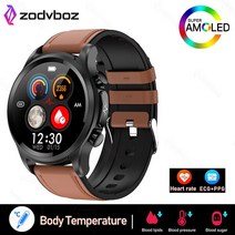 호환 무채혈 혈당측정기 비침범성 혈당 스마트 워치 체온 모니터링 ECG 시계 IP68 방수 Smartwatch 2023 새로운 스마트시계, 05 brown leather