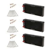 GHSHOP 3x 컴퓨터 라디에이터 240mm 10 파이프 CPU 히트 싱크 용 워터 쿨러 냉각, 설명, 블랙, 알루미늄