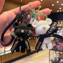 엔디와이 곰돌이 자동차 키링 2개, 블랙 화이트
