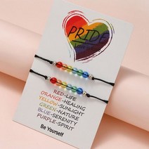 2 개대 여성을위한 수제 무지개 LGBT 구슬 팔찌 조정 가능한 꼰 로프 커플 우정 쥬얼리 선물