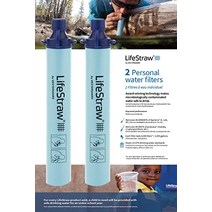 독일 하이킹 캠핑 여행 및 비상 대비용 LifeStraw 개인용 정수 필터, 2팩, 푸른