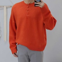 로코비전 오버핏 단작 라운드 남자 니트 APS 두툼한 빅사이즈