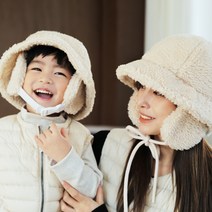 BAY-B 겨울 방한 뽀글이 양털 벙거지 털 모자 귀달이모자 아동 성인 세트