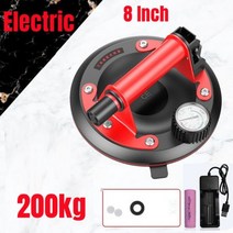 유리 압축기 전문 8 인치 전기 진공 흡입 컵 200kg 베어링 용량 펌프가있는 화강암 타일 용 헤비 듀티 진공 리프터, 8 전기 게이지(r)