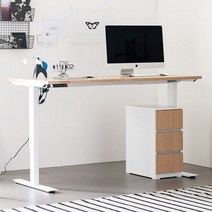 아씨방가구 심플 전동식 높이조절책상+서랍장 140cm, 색상:책상+서랍장 메이플