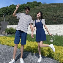 귀여운 줄무늬 원피스 여름 커플티 웨딩 촬영 커플룩 사복 신혼여행 바캉스룩