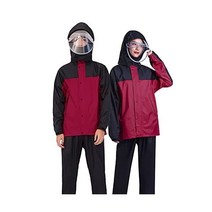 166862 골프비옷 아웃도어 상하세트 통기성 메쉬 탈부착 코트 통기성 방수 발수 오토바이 자전거 학교 작업 남여공용 대형 모델리시 주머니있는 바이저 비옷, L, 빨간