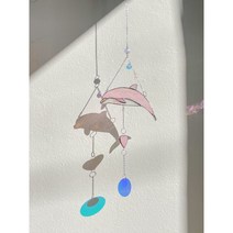 돌고래 썬캐쳐 고래모빌 우영우 스테인드글라스, 파랑, 하트+스팽글