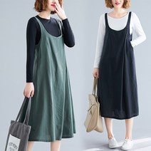 채윤러브 chaeyoon love 여성 캐쥬얼 빅사이즈 멜빵 원피스 끈나시 원피스 루즈핏 오버핏 롱원피스
