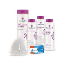 HotTubClub 스파 온탕 화학 밸런서 유지 관리 키트 스파가드 총 알칼리도 증가제 칼슘 pH 감소제 스컴 흡수제(5개 품목) 포함HotTubClub