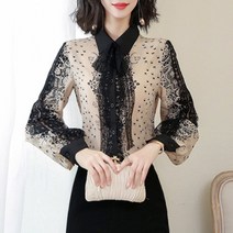 PD09 라쟌 레이스 리본 쉬폰 봄 블라우스