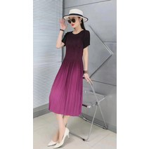 주름원피스 40대여름원피스 플리츠원피스 기질 그라디언트 스커트 탄성 주름 드레스 실크 멋진 간단한 중년 어머니 여름 반팔 얇은 스커트