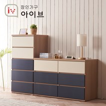 [장인가구] 유니코 이오스 서랍장 세트(1200 빅와이드 3단+600 5단), 색상:아카시아+네이비
