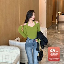 여성봄점퍼 야상 트렌치 자켓Lin Guanguan-여성용 v넥 슬리밍 니트웨어 한 이너 스웨터 슬림핏 유행 봄