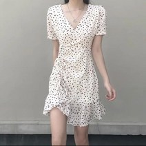 MOTRIA 몬테리아 여성 브이넥 허리 라인 슬림 플라워 쉬폰원피스