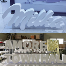 행사 스티로폼 영문 브랜드 로고 입식형 스카시 포토존 조형물 제작 업체 헤파이스토스웍스