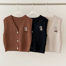 더유얼스 쓰리버튼 브이넥 토깽이 니트 조끼 FREE