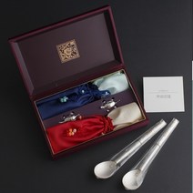 매화 24K 금부 은수저 99% 2벌+거북받침+케이스+주머니+보자기 부부 커플 혼수 예단 신혼 고급 은수저세트 은혼식 부모님생신 선물, 블루보자기