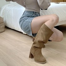 오버핏 통 많이 넓은 스웨이드 셔링 주름 롱부츠