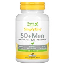 Super Nutrition 슈퍼 뉴트리션 SimplyOne 50세 이상 남성용 종합비타민 허브 철분 무 90정