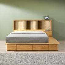 우드패밀리 플레어 고무나무 원목 평상형 LED 수납 퀸 킹 라지킹 이스턴킹 침대 프레임 SS/Q/K/CK, 네츄럴