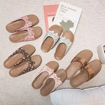 뭉게구름 라탄 플라워 뮬 슬리퍼 여름 왕골 거실화 층간소음방지 실내화, 연핑크