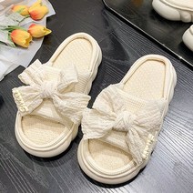 [키높이/층간소음]스위트 리본프릴 슬리퍼 더봉 여성 EVA 통굽 푹신 쿠션 사무실 실내화