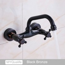 슬림수전 엔틱 전화기 샤워기 거위목 일반수도꼭지벽걸이 욕실 주방 수도꼭지 듀얼 핸들 황동 골동품 냉온, 02 Black Bronze A