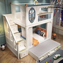 2층 침대 벙커 원목 이층 계단 침대 이층 이층 미국 귀족 높은 난간 높고 낮은 서브 마더 2 층 상하 이층 상승, 침대 위 커튼(3면), 1200mm1900mm, 더 많은 조합