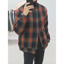 플루앤코 남자 오버핏 라운드 니트 체크 자켓 가디건 2컬러