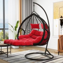 흔들의자 라탄 그네의자 편한 야외 2인용 1인용 안락 수면 등나무 휴식 쇼파 거실 쿠션, 더블싱글/덩굴/발자국